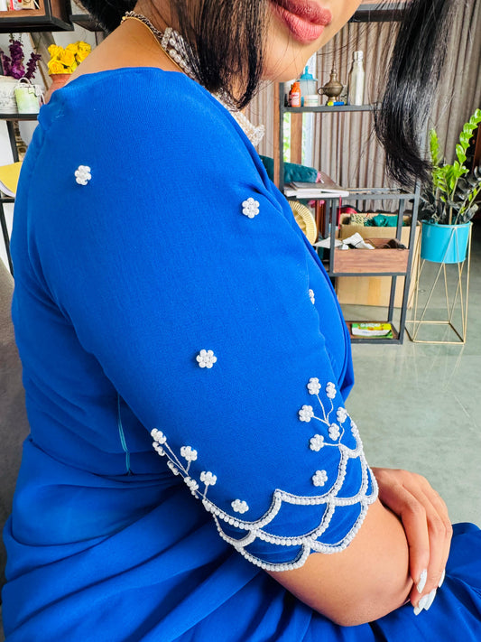 Elegant Royal Blue Georgette Saree with Embellished Blouse - Code: SS10016