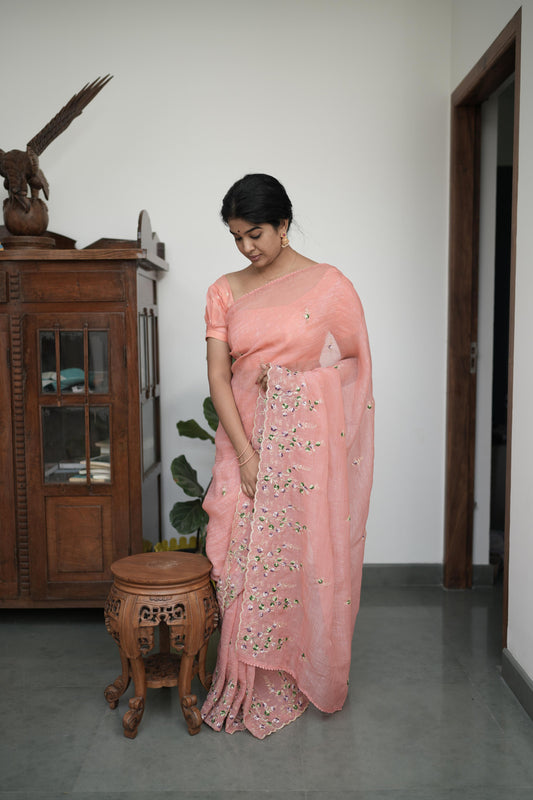 chiffon georgette saree with embroidery