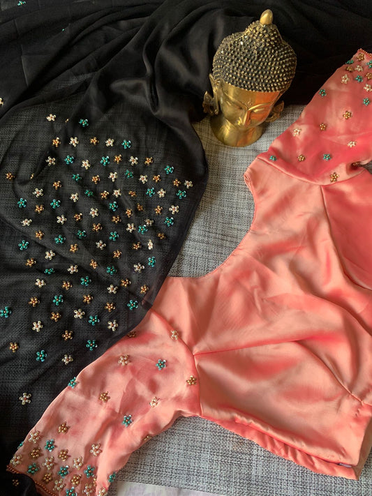 black rangoli silk designer saree SS1077