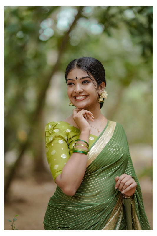 green viscose georgette saree