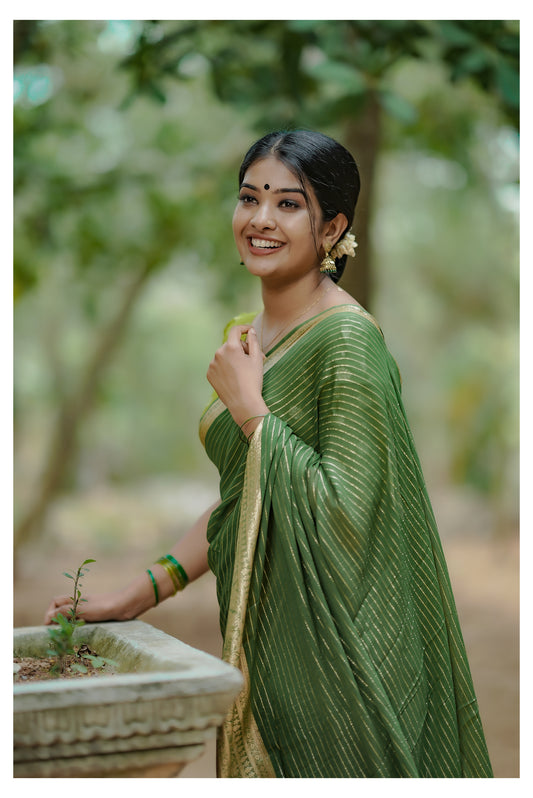 green viscose georgette saree
