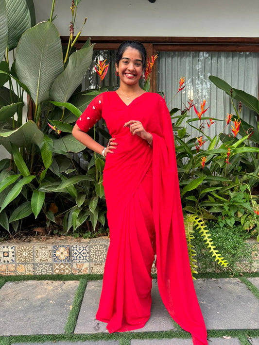 red georgette saree